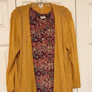 Westport Colorful Sleeveless Top and Dress Barn Mustard Yellow Cardigan 1X Set